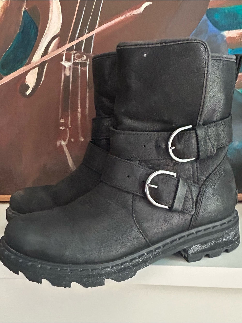 Sorel Black Double Buckle Moto Ankle Boots 7.5